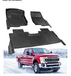 UPEXCARZ Car Floor Mats for Ford F250 F350 F-2026 Crew Cab, All Weather TPE (Front Bucket Seat, Rear with Fold-Flat Storage, Carpet Floor), He