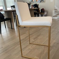 (1) Fuji White and Gold High Back Counter Stool