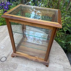 Matching Pair of Solid Wood & Glass Display Cabinets With Removable Shelves.