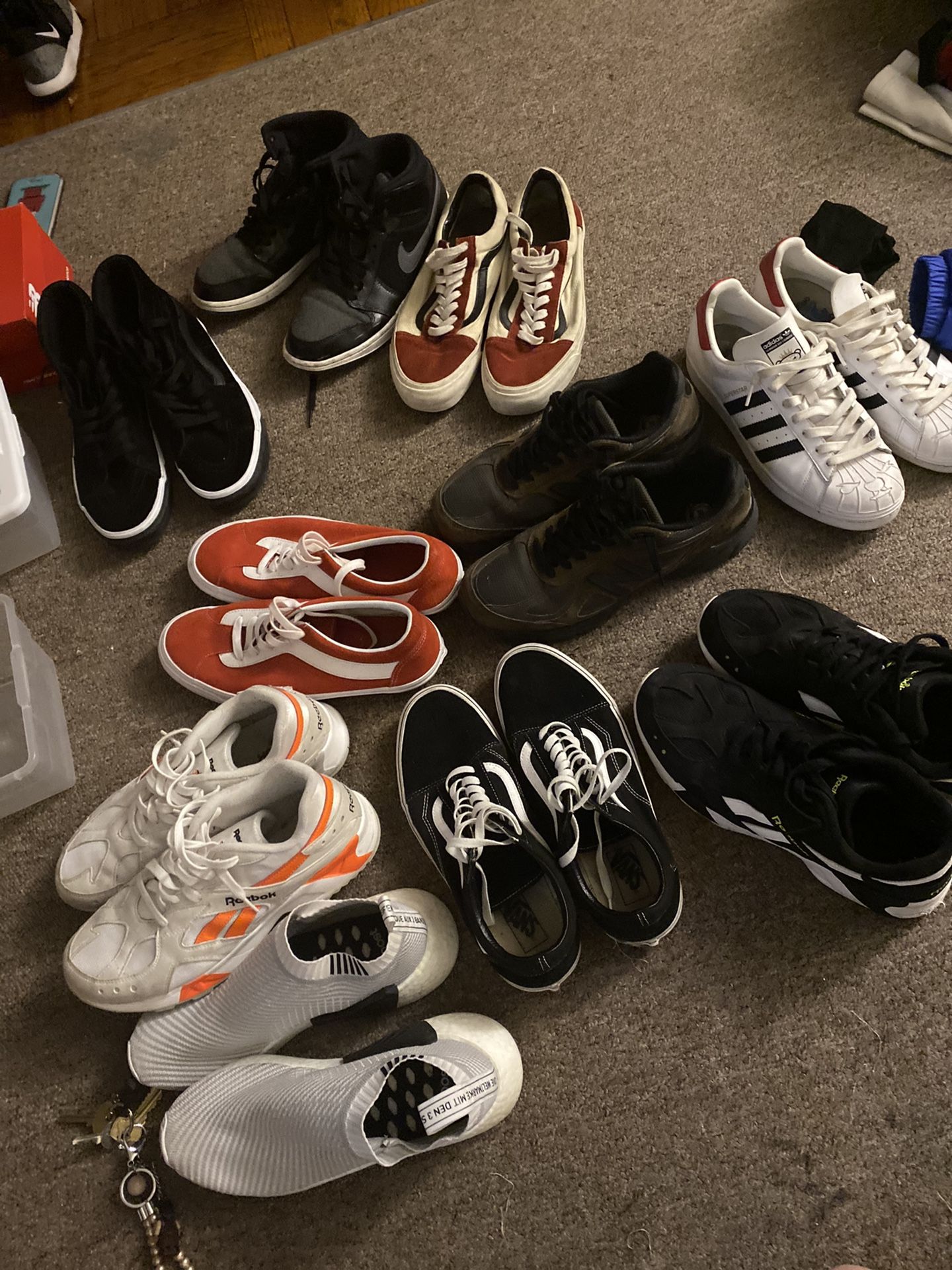 All MEN size 10.5 !!!! For sale Reebok, adidas, Fila,Vans, New Balance and Nike’s.