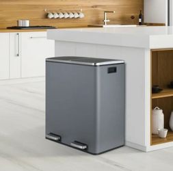 16 Gallon Dual Trash Can, Rectangular Step On Kitchen Garbage Can with Foot Pedal, Stainless Steel