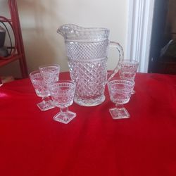 Anchor Hocking Vintage Pitcher With Cups