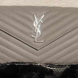 Grey YSL bag With Silver Tone Hardware 