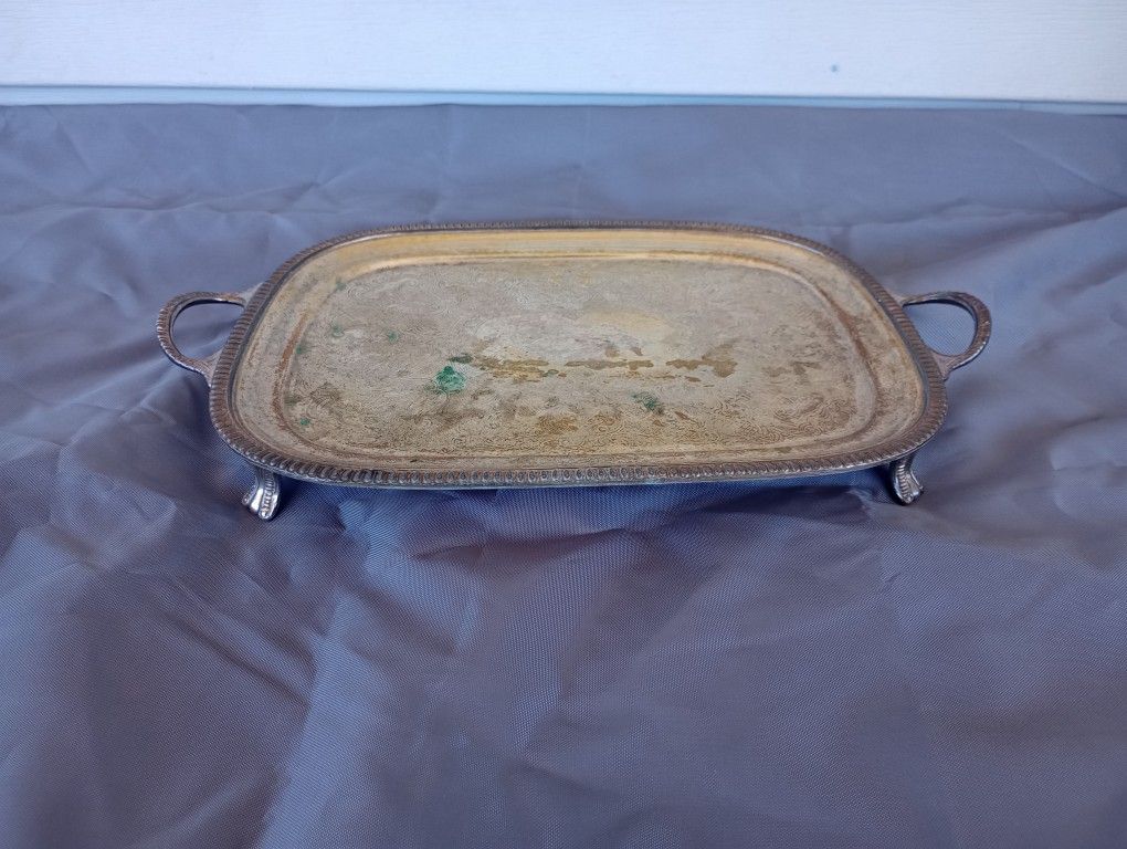 Antique Silver Plated Footed Tray, Stamped Crown Silver