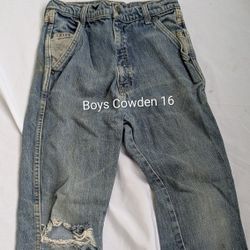 Boys Vintage Cowden Denim Blue Jeans 16 Rip In Front 26x25 Raggit On Bottoms. Just Old Worn