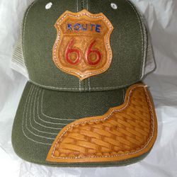 Route 66 Leather Patch And Brim Accent Hat NEW