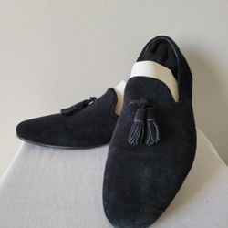 Men's Black Suede Loafers with Tassels, Size 7.5 