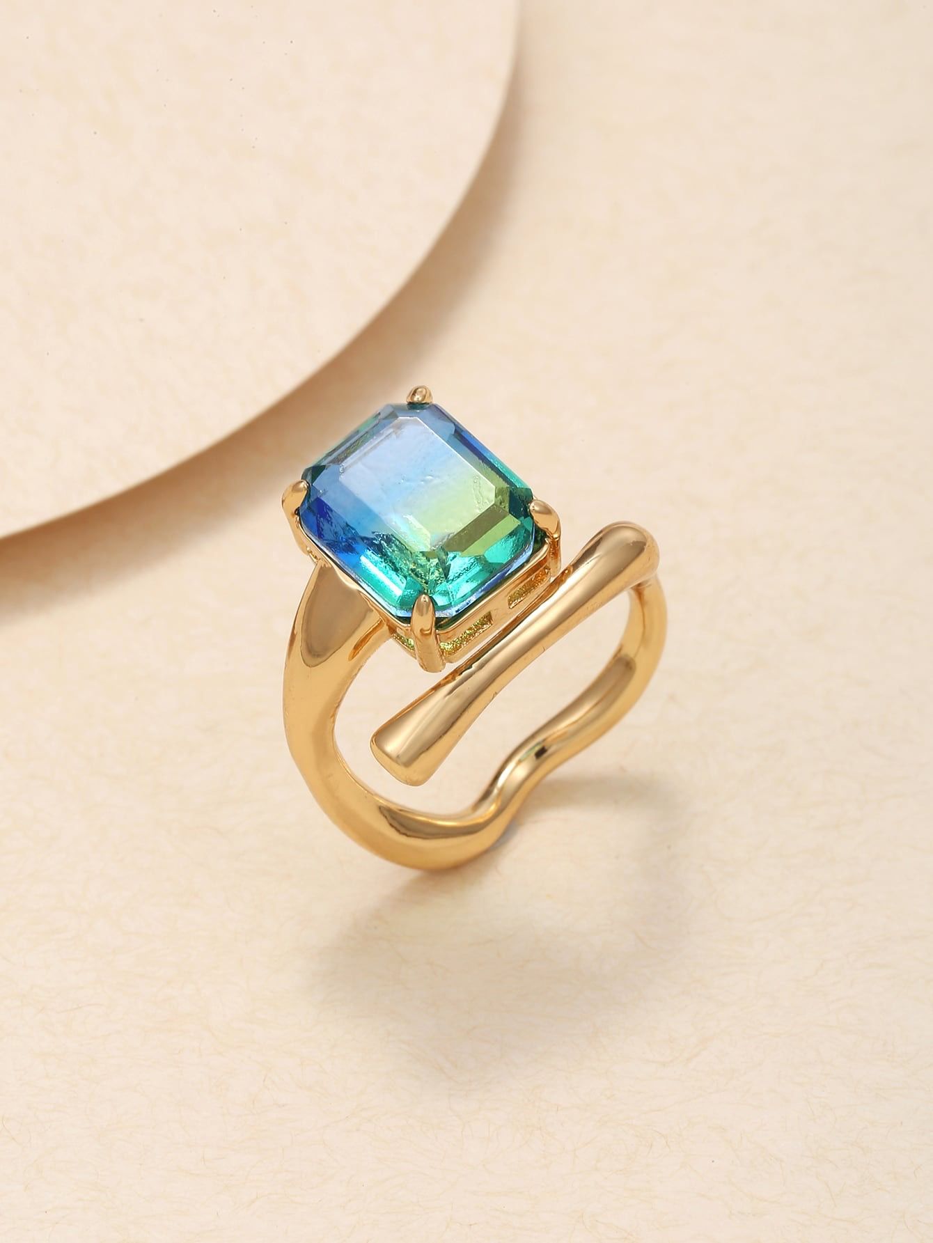 Geometric Zircon Decor Cuff Ring