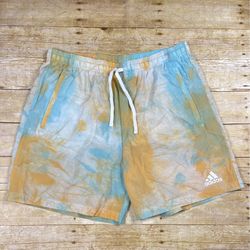 Adidas Mens Sz XL Tie-Dye Pattern Blue Orange Swim Trunks Drawstring Pockets NWT