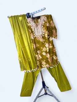 floral embroidered kurta set with matching pants