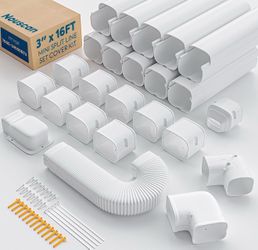 3" 16Ft Mini Split Line Set Cover with Flexible Duct, Upgrade PP Decorative Minisplit Lineset Cover Kit, Paintable for Mini Split, Air Conditioner, Ce