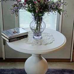 Freshly Painted Solid Wood Pedestal Side Table 