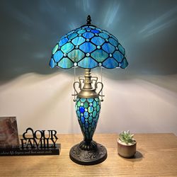 Tiffany Style Table Lamp Stained Glass LED Bulbs Included ET1247-WB