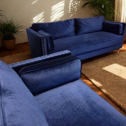 Blue Velvet Couch & Loveseat 