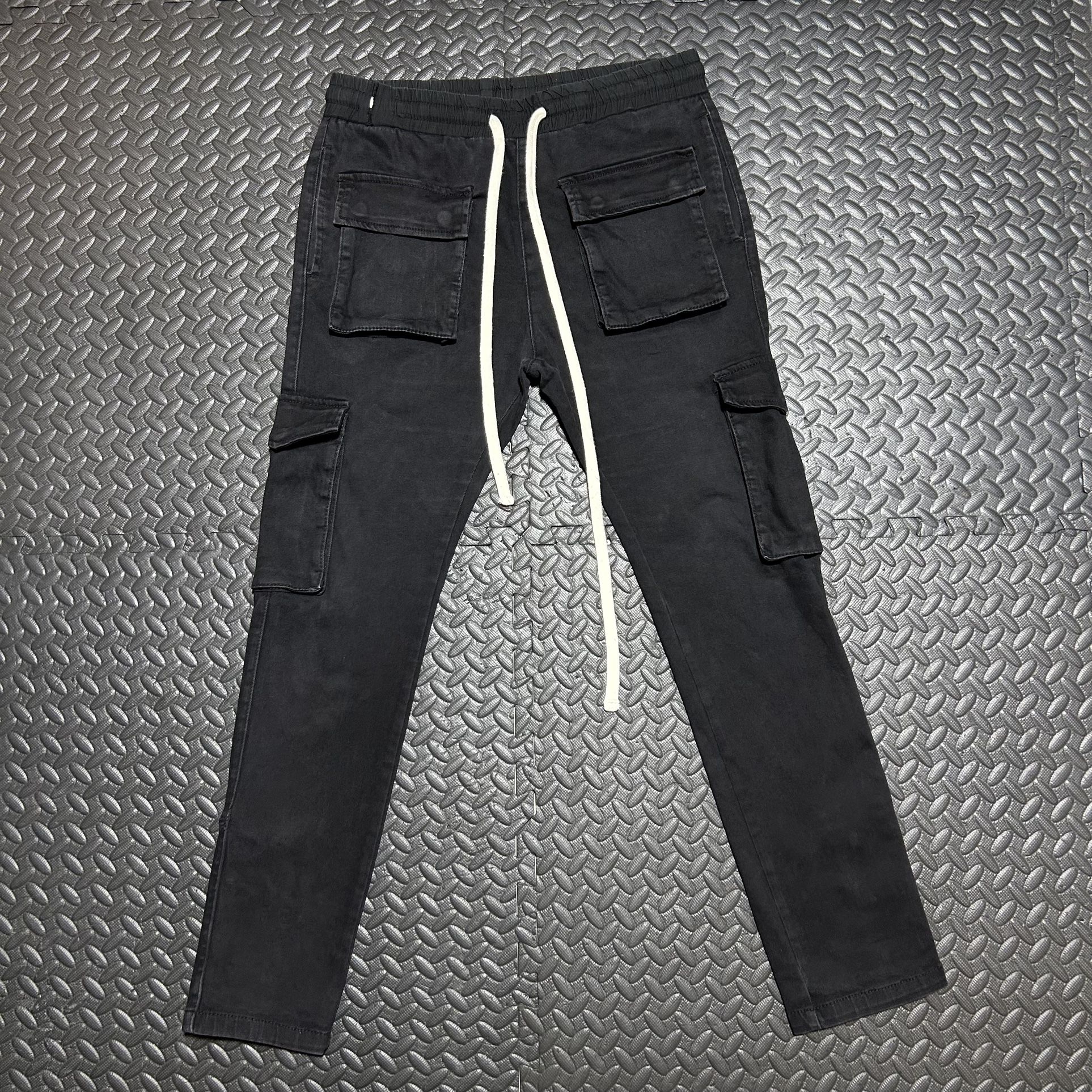 MNML Cargo Pants Snap Button Ankle Pockets Drawstring Black Utility Mens Large