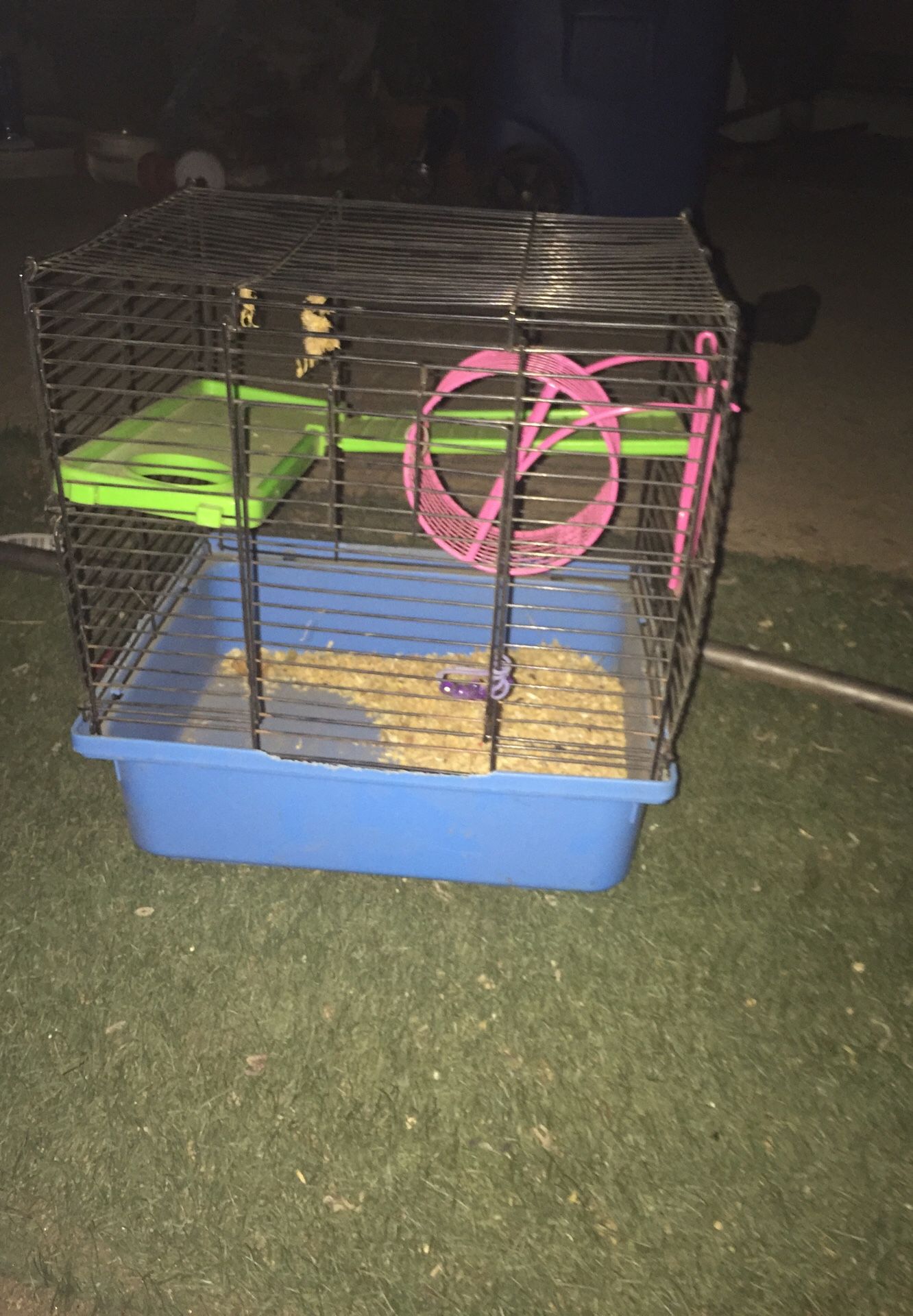 Hamster cage I used it for a hamster but it passed away so I decided to sell it bitten on the blue part a little bit and dirty but will clean if you