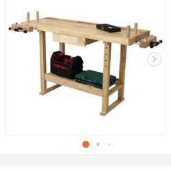 NEW IN BOX Huluwat 55 in. W x 19.5 in. D Yellow Workbench Table with Solid Wood Top and 1-Drawer for Garage Workshop and Home