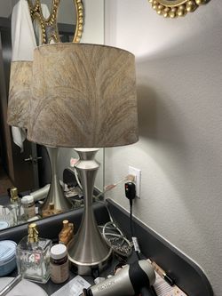 Silver Hourglass Metal Large Table Lamp Base with USB Port, 24"