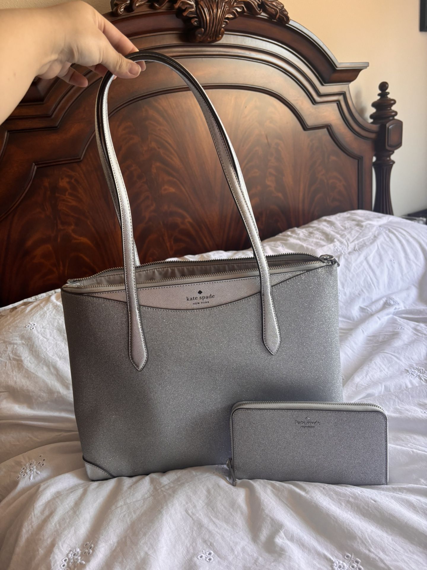 Kate Spade Sparkly Silver Tote with Wallet