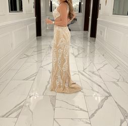 White And Beige Gown / Prom Dress Size 4