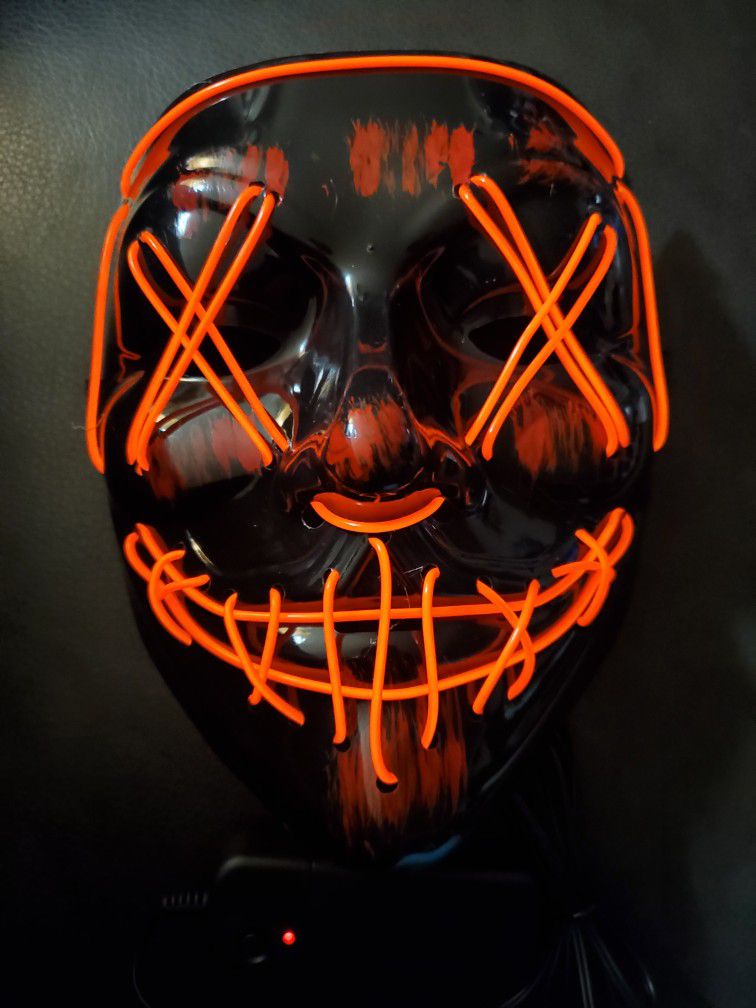 New Light Up LED Halloween Face Mask Red 3 Speeds