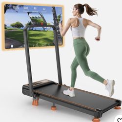 4 in 1 Walking Pad with Handle Bar, 3.5HP Foldable Under Desk Treadmill, Portable Treadmills for Home 350LBS, 4 Adjustable Incline, RGB Light