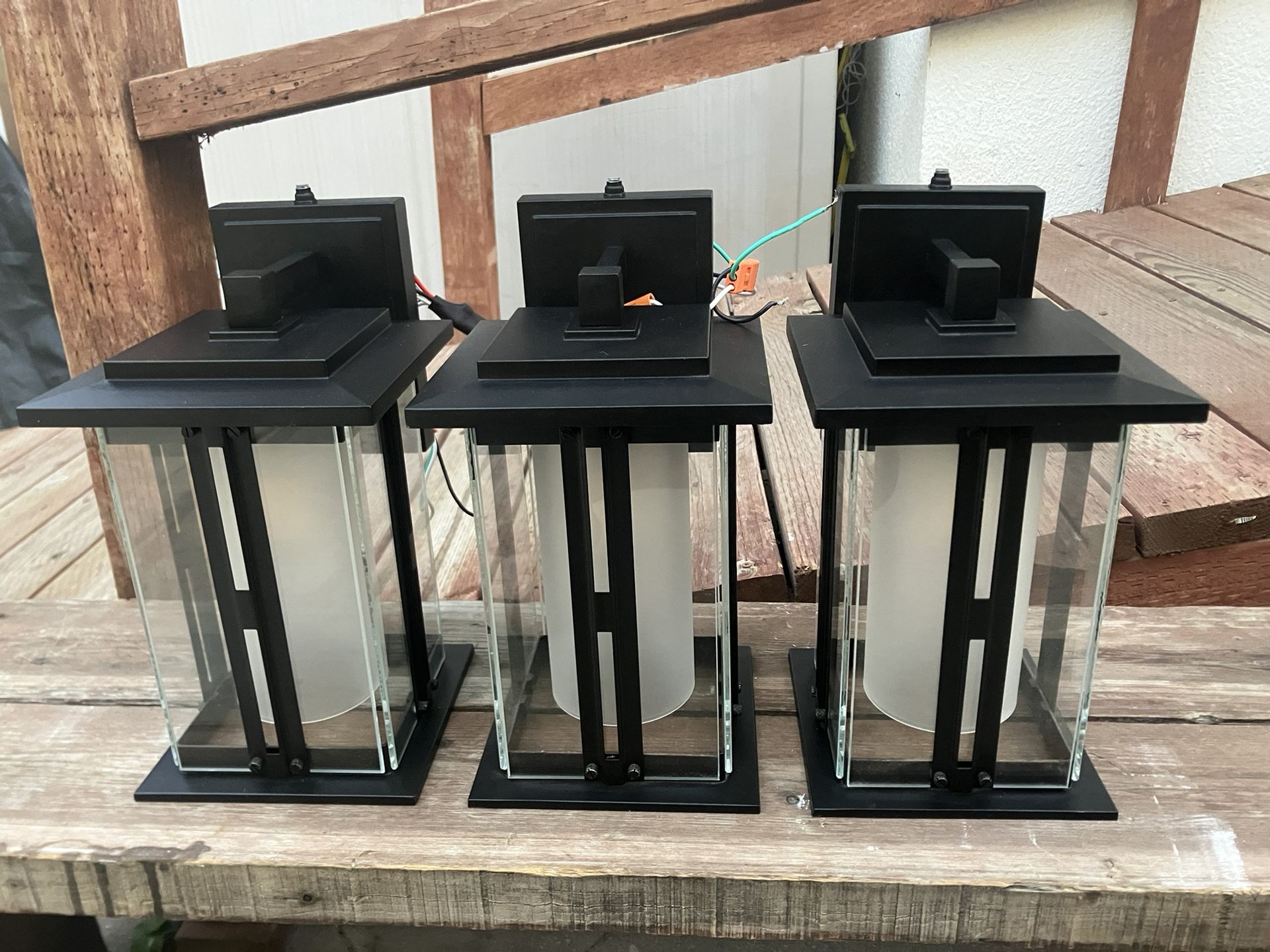 Set Of 3,Matte Black Outdoor Lights