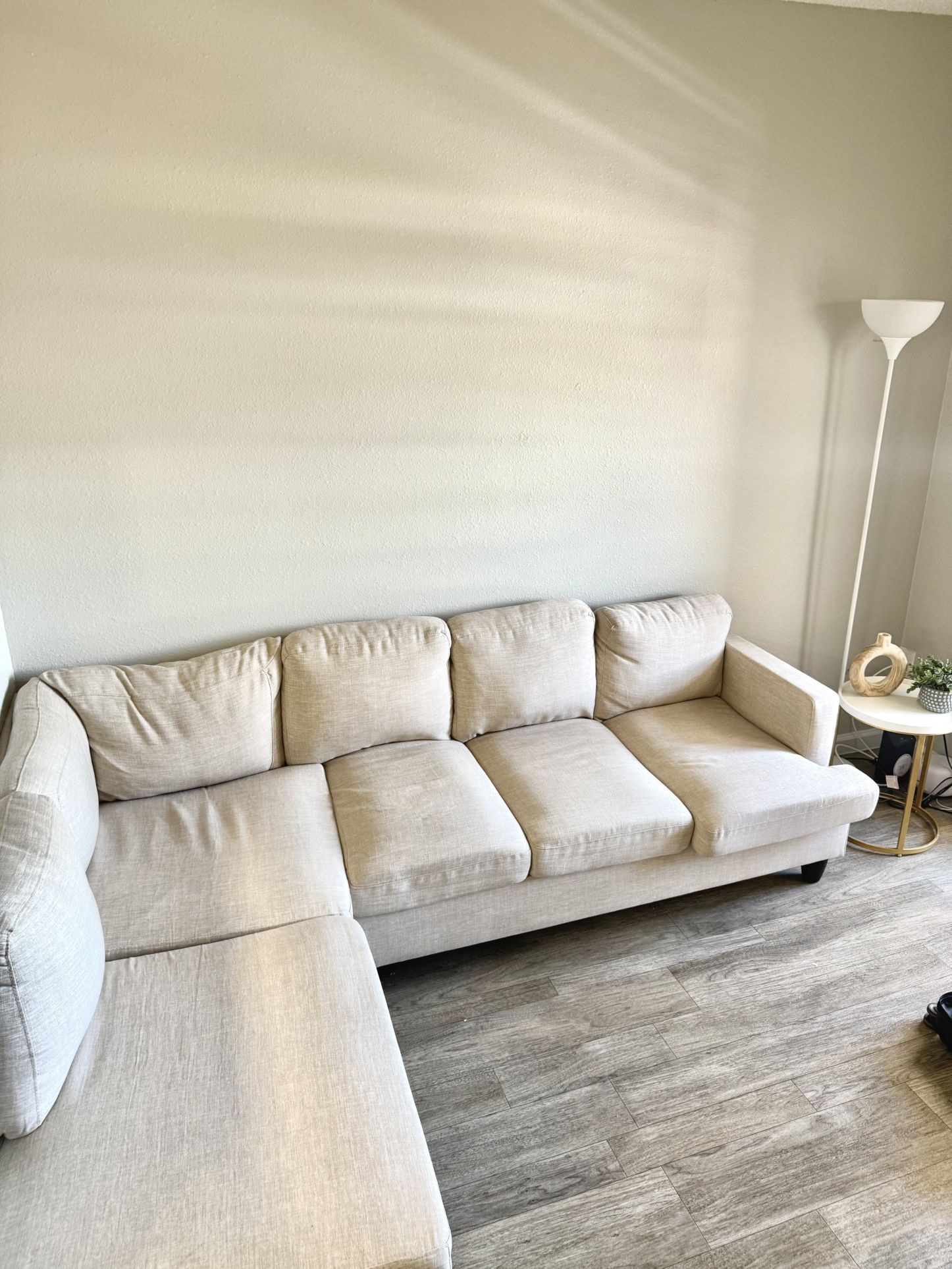 L-Shaped Beige Sectional Sofa