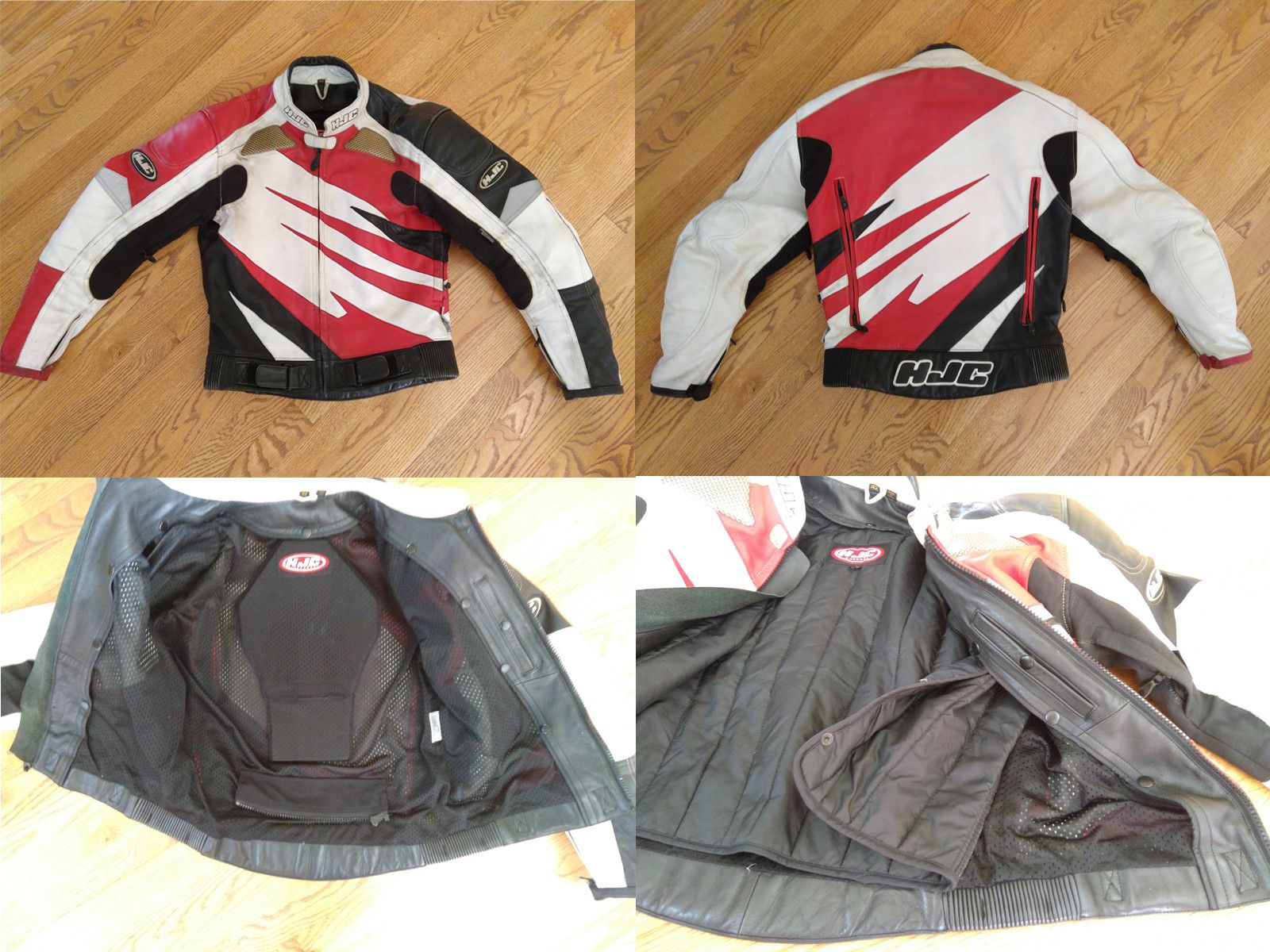 HJC Leather Motorcycle Jacket - White, Red, and Black - Mens Size 42 Medium