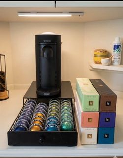 Nespresso Vertuo machine, pods, and pod organizer