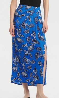 Blue Floral Midi Skirt with Side Slit