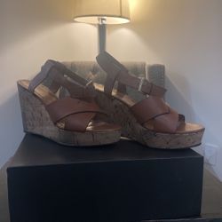 Brown Leather Wedge Sandal 