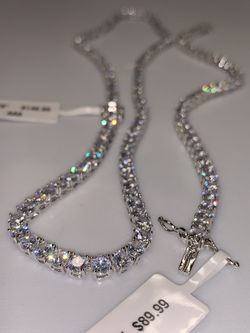 22k stainless steel 4mm tennis necklace& bracelet set created with lab diamonds