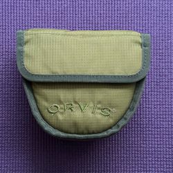 Orvis Fly Fishing Reel Padded Pouch Cover Case Green Gray Nylon Velcro Closure