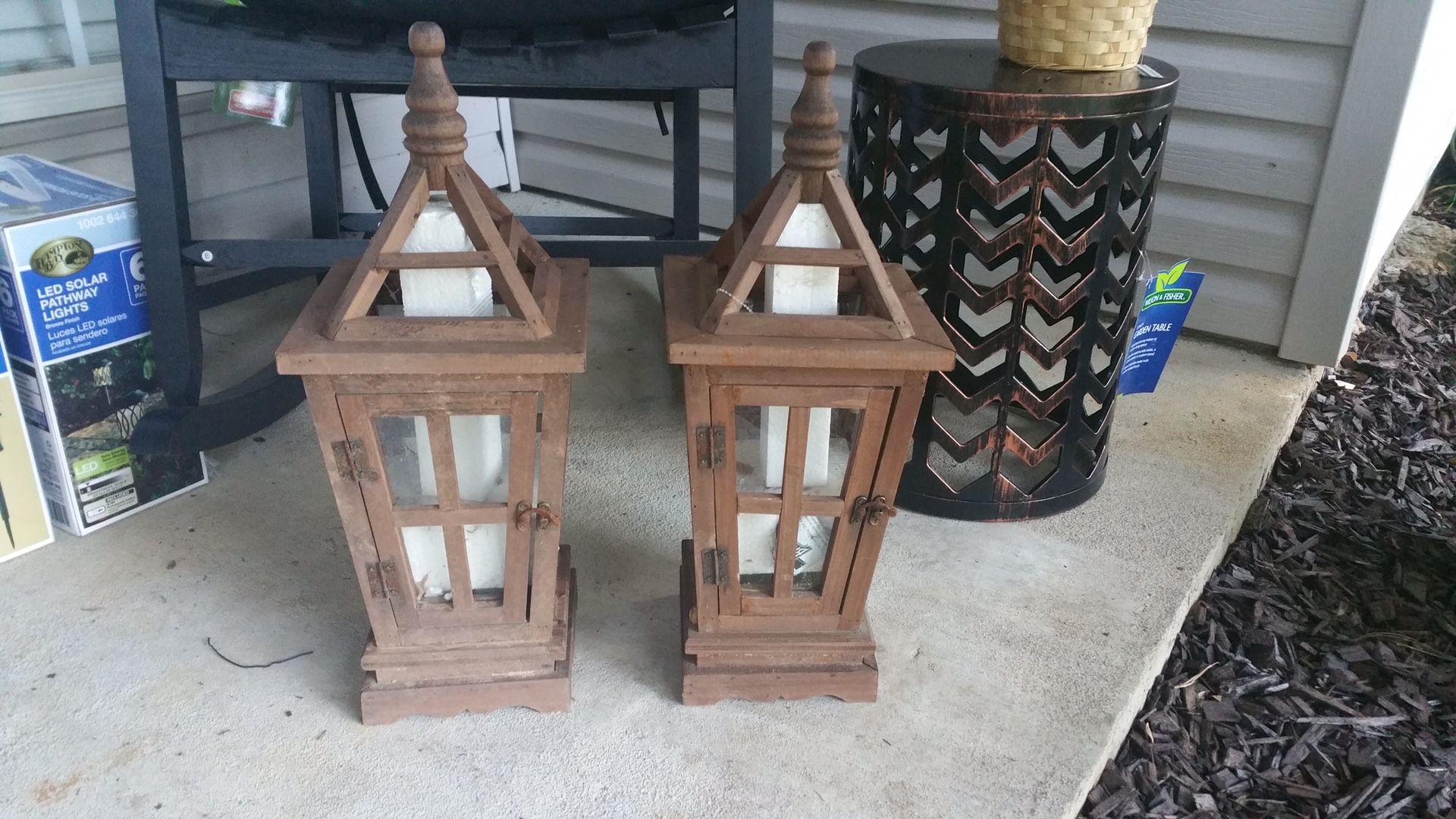Wood and glass lantern with LED Candle