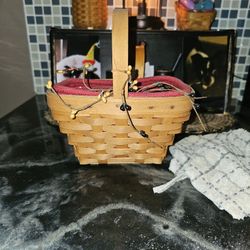 Longaberger Basket With Burgundy Liner And Protector 