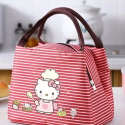 Sanrio Hello Kitty Striped Insulated Lunch Bag | Leak-Proof Thermal Food Carrier with Sturdy Handles, Machine Washable