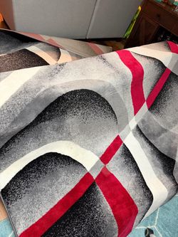 Abstract Area Rug Black Gray Red