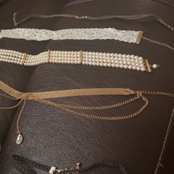 Chokers Necklace Lace Gold Pearls 
