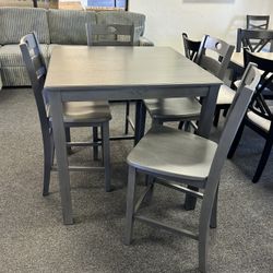 Counter Height Grey Dining Set With 4 Stools 