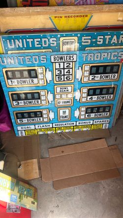 United’s tropics bowling alley arcade bowler backglass