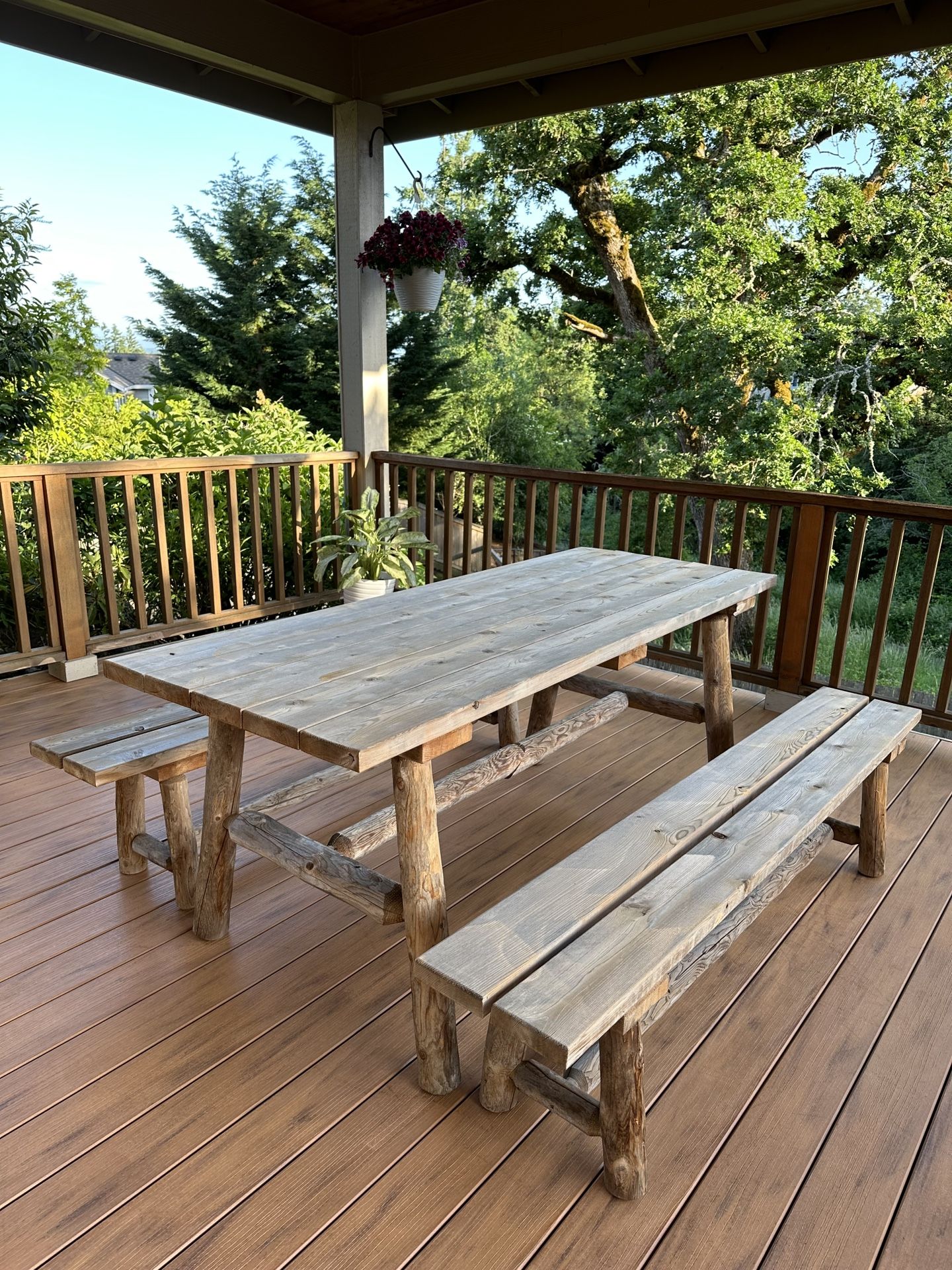 Log 6' Picnic Table with Detached Benches