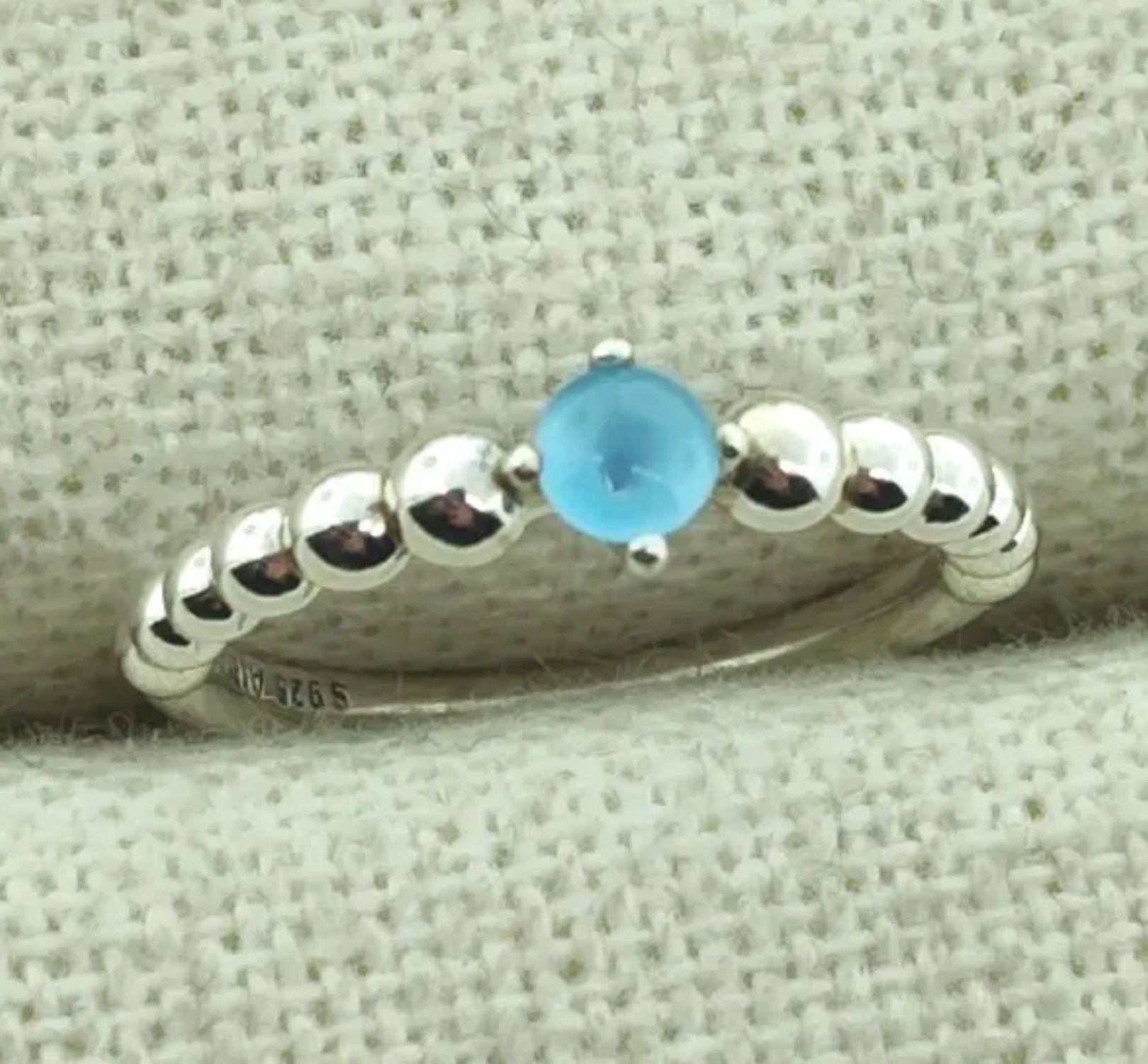 Pandora Ring Blue Stackable Sterling Silver 6 1/2