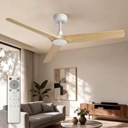 52 inch Solid Wood Ceiling Fans with Lights and Remote White Oak