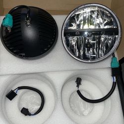 Jeep Wrangler JK TJ LJ CJ 97-17 Wrangler JK 18 with Adapter Harness (Left & Right) DOT Approved 7 inches LED Headlight High Low Beam   Jeep Wrangler J