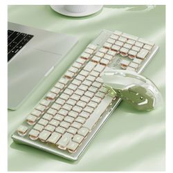 EWEADN V3 Wireless Keyboard and Mouse with Single Backlit, Metal Panel, Bluetooth/2.4G Rechargeable Silent Keyboard and Mouse Combo Light up Full Size