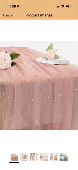 Set of 6 Pearl Valentine's Day Table Runner 29 x 120 Inch Dusty Pink Boho Rustic Tulle Fabric Lace Table Runners for Bridal Shower Birthday Party Wedd