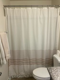 Boho Neutral Striped Shower Curtain