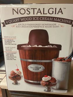 Brand New Nostalgia 4-Quart Wood Bucket Ice Cream Maker
