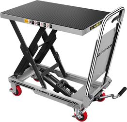 Lift Table Cart, 500lbs Capacity, 28.5" Lifting Height, Single Scissor Lift with Non-Slip Pad & Safety Guard Foldable Handle for Material Handling and